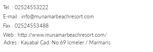 Club Munamar Beach Resort telefon numaralar, faks, e-mail, posta adresi ve iletiim bilgileri